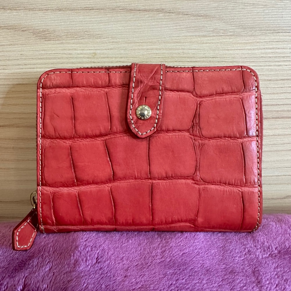 Fiocchi Italian Leather Crocodile Embossed Wallet Coin Purse Card Holder Red